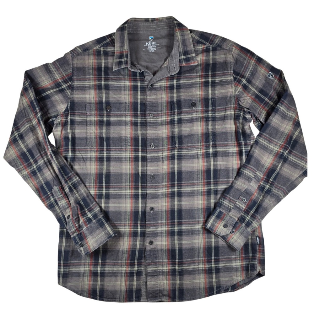 KUHL Fugitive Cast Iron Gray Plaid Outdoor Flannel L/S Button Up Shirt Men's M